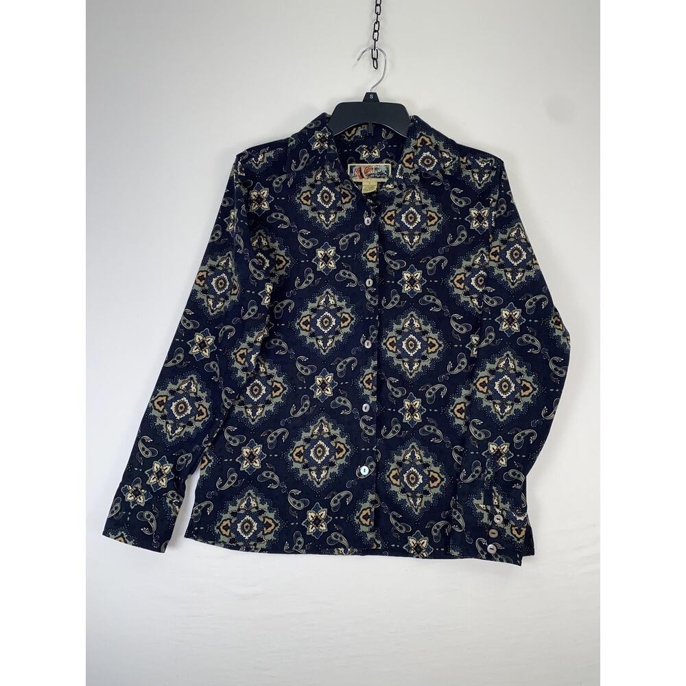 La Cabana Shirt Mens Small Blue Paisley Long Sleeve Button Up Stretch Casual